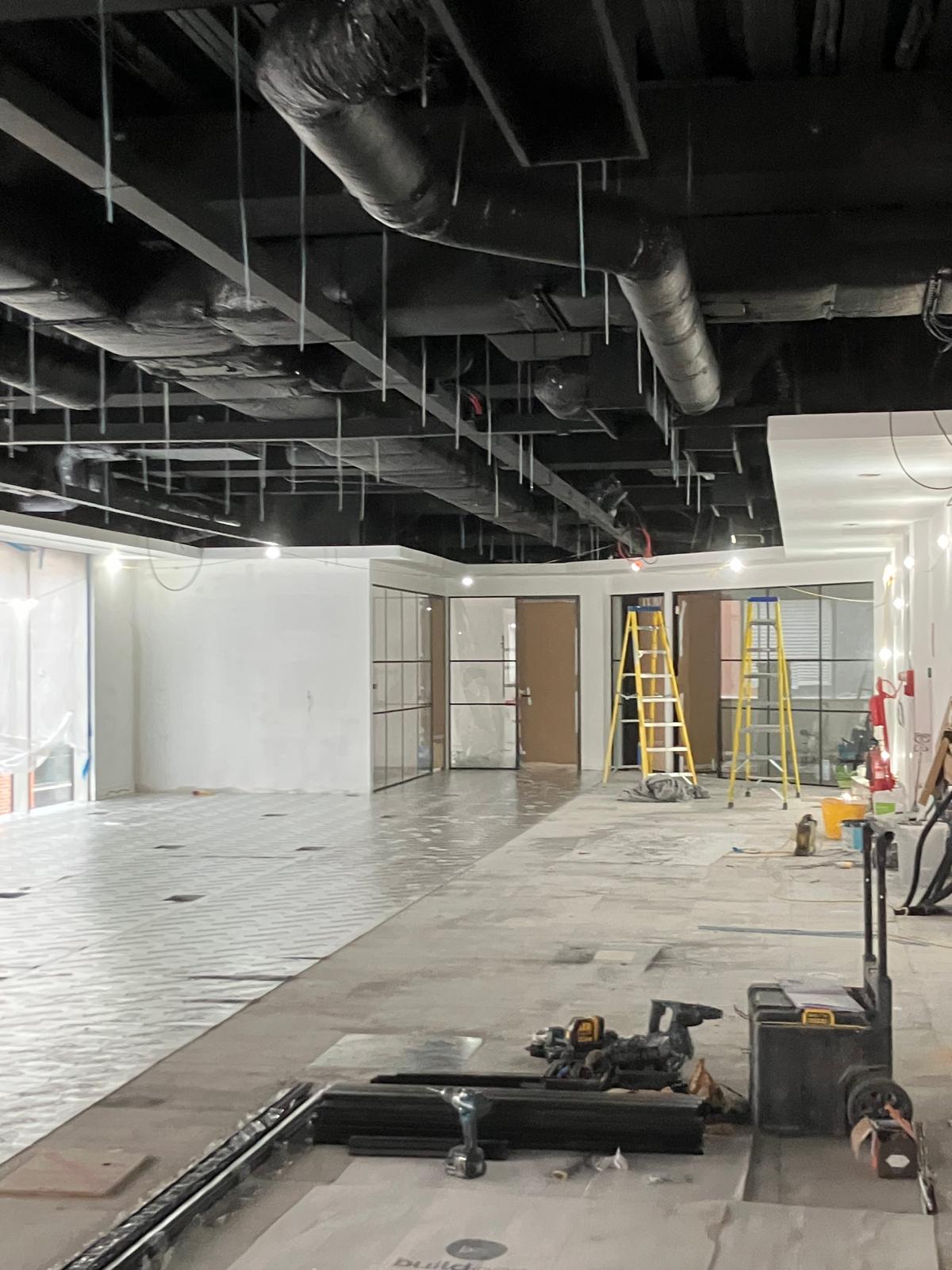 Plasterboard and ceiling grid progress
